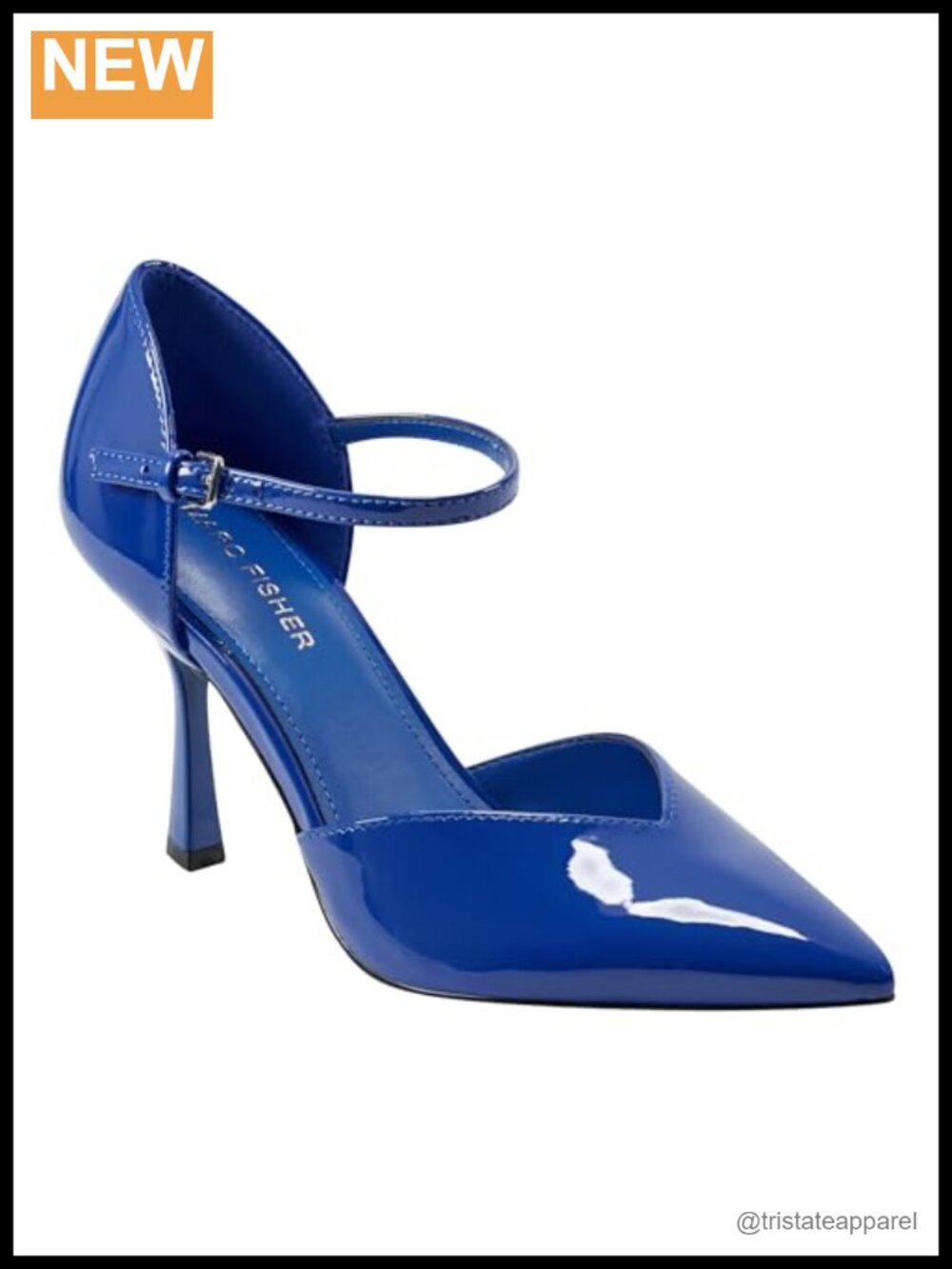 Pointy Toe Faux Patent Leather Dress Pumps with Buckle Ankle Strap Formal Heels